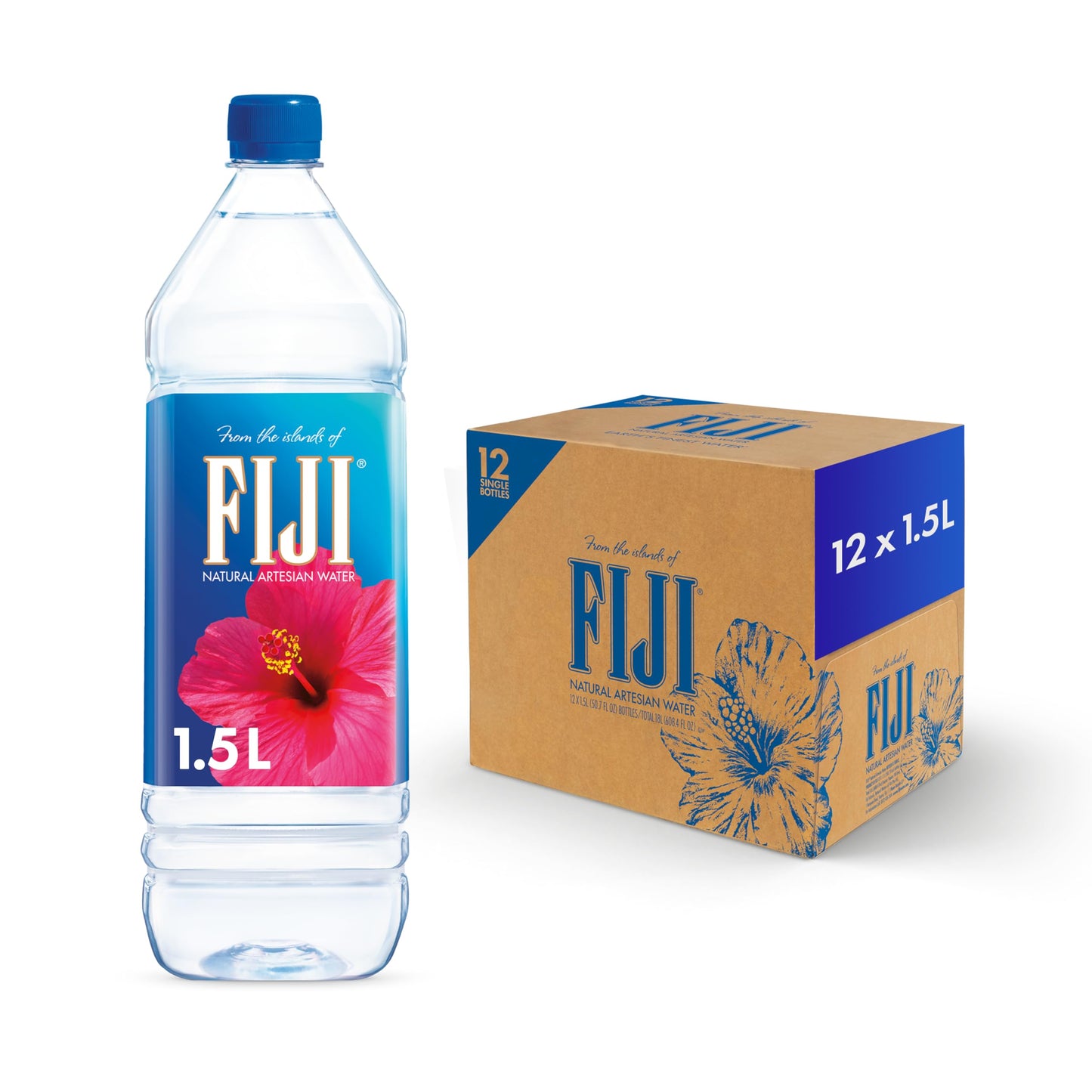 FIJI Natural Artesian Bottled Water 1.5 Liters / 50.7 Fl Ounce (Pack of 12) - 100% Natural Electrolytes