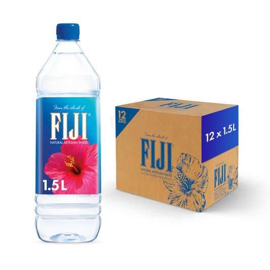 FIJI Natural Artesian Bottled Water 1.5 Liters / 50.7 Fl Ounce (Pack of 12) - 100% Natural Electrolytes