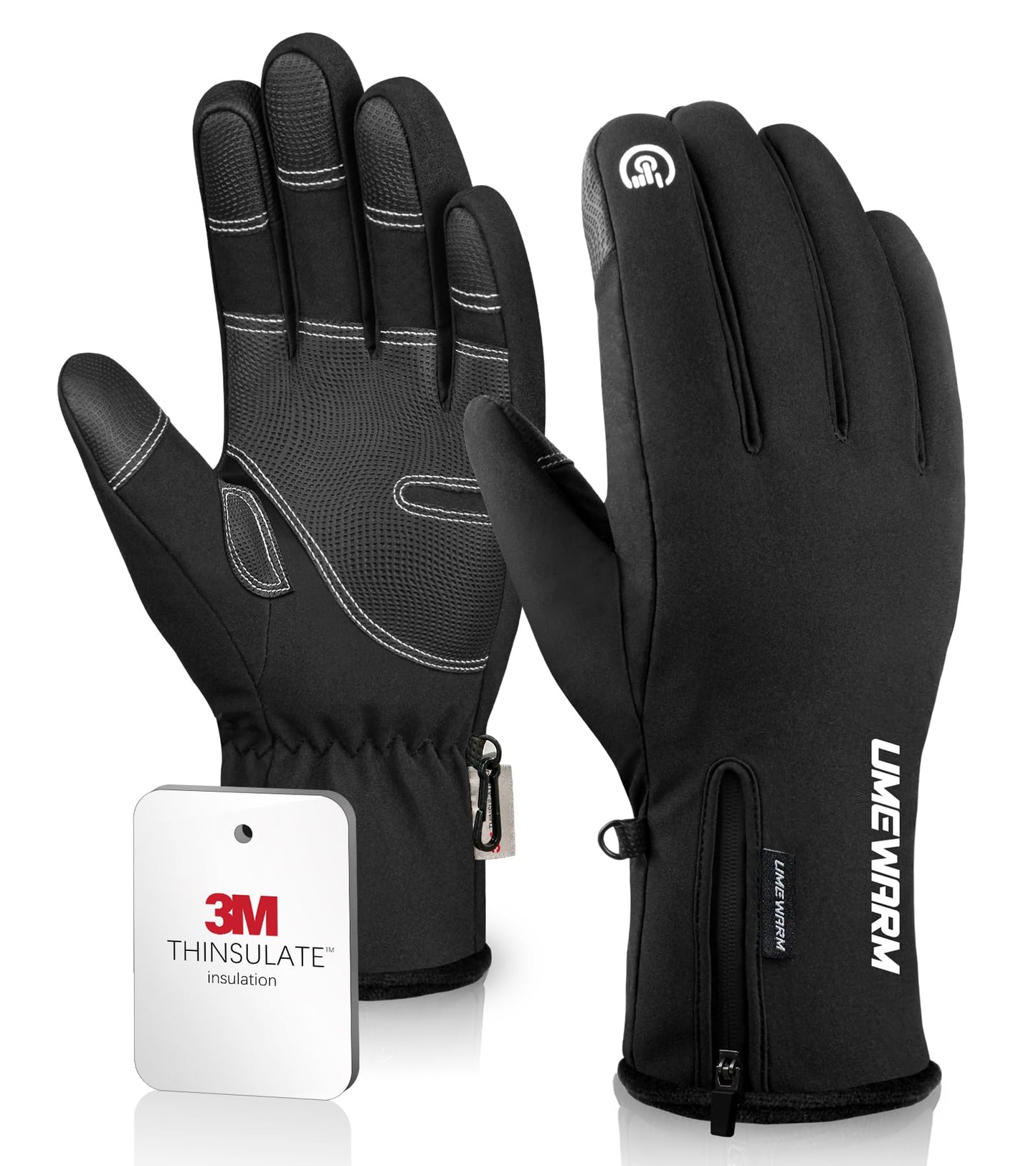 UMEWARM -10℉ Winter Gloves for Cold Weather Made with 3M Insulation, 5-Layer Fabric Snow Ski Gloves Women Men, Windproof & Waterproof Gloves for Men, 10 Touchscreen Fingers Thermal Glove