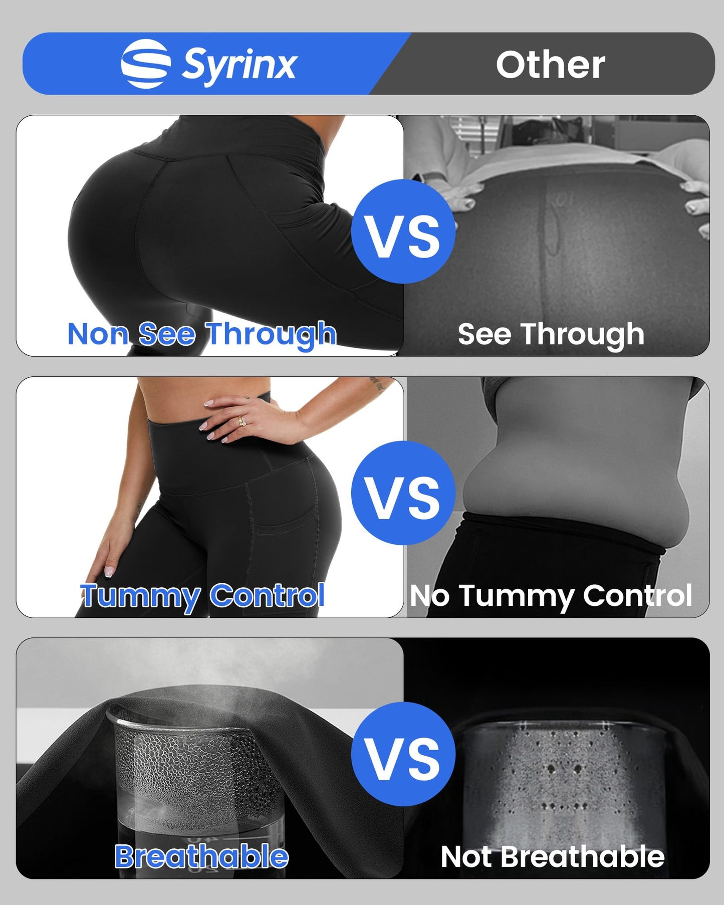 3 Packs Leggings with Pockets for Women, Soft High Waisted Tummy Control Workout Yoga Pants