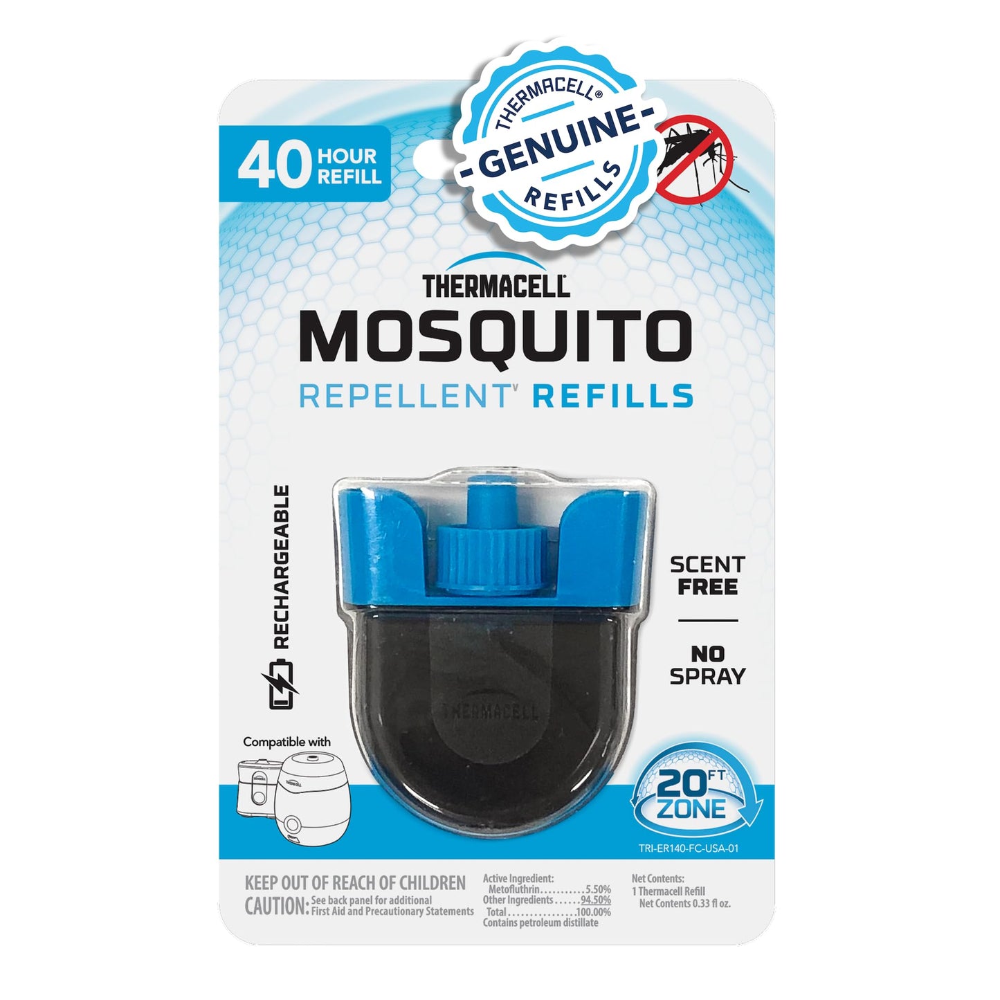 Thermacell Rechargeable Mosquito Repeller Refills; Advanced Repellent Formula Provides 20 Foot Protection Zone; Compatible with Thermacell E-Series & Radius Only; No DEET, Spray or Flame