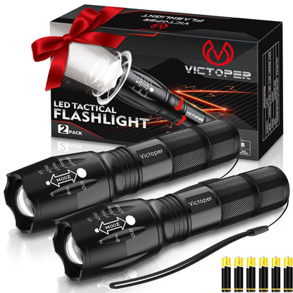 Victoper LED Flashlight 2 Pack, Bright 3500 Lumens Tactical Torch High Lumens with 5 Modes, Waterproof Zoomable Flash Light for Outdoor, Gifts for Camping Essentials Gear