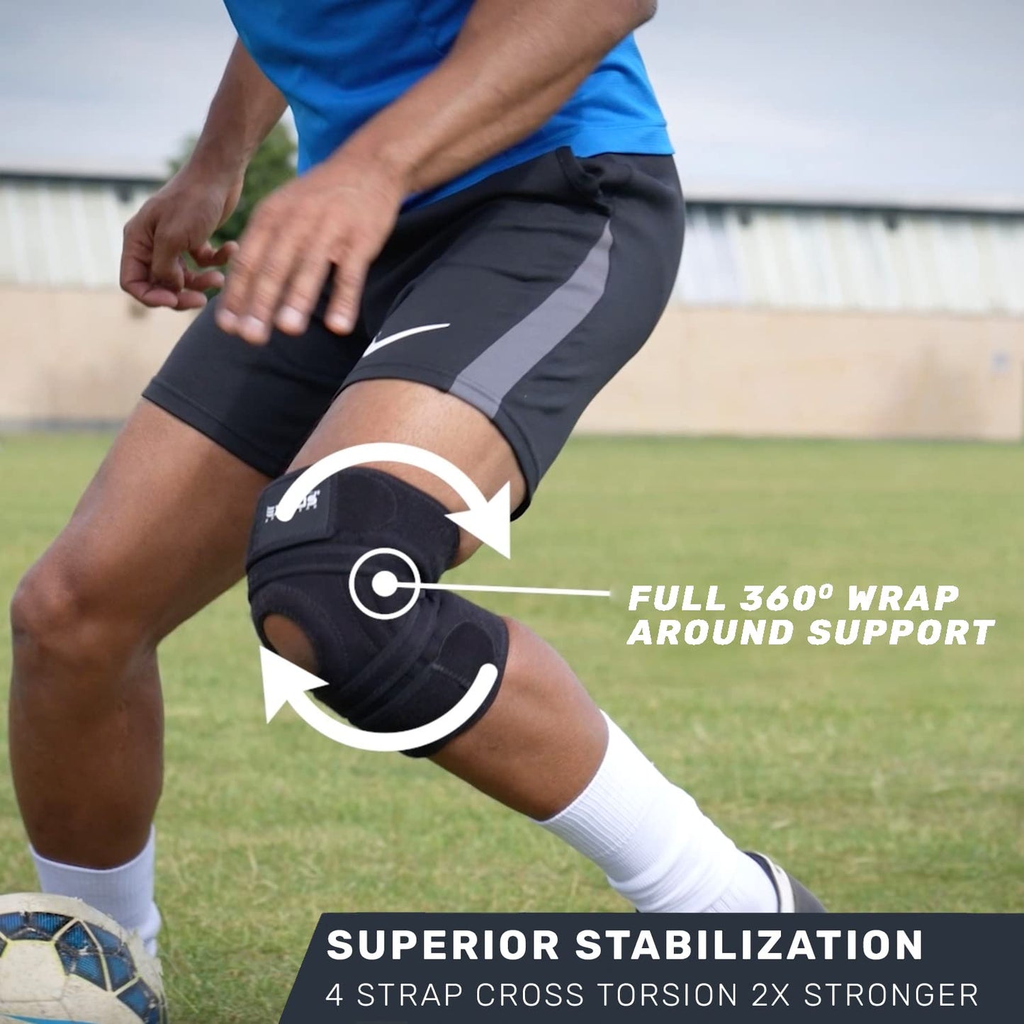 EXOUS BODYGEAR Knee Brace Meniscus Tear Support For Arthritis Acl, Mcl Pain Patented 4-way Adjustable Wraparound Strap Dual Side Stabilizer For Patella Stability Size [medium]