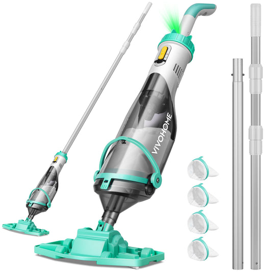 VIVOHOME Cordless Pool Vacuum with Telescopic & Extension Poles 9.12ft, 18.5 GPM Suction, 60-Min Run Time, Handheld Cleaner Rechargeable with Battery Indicator for Pools/Spas/Hot Tubs - Green