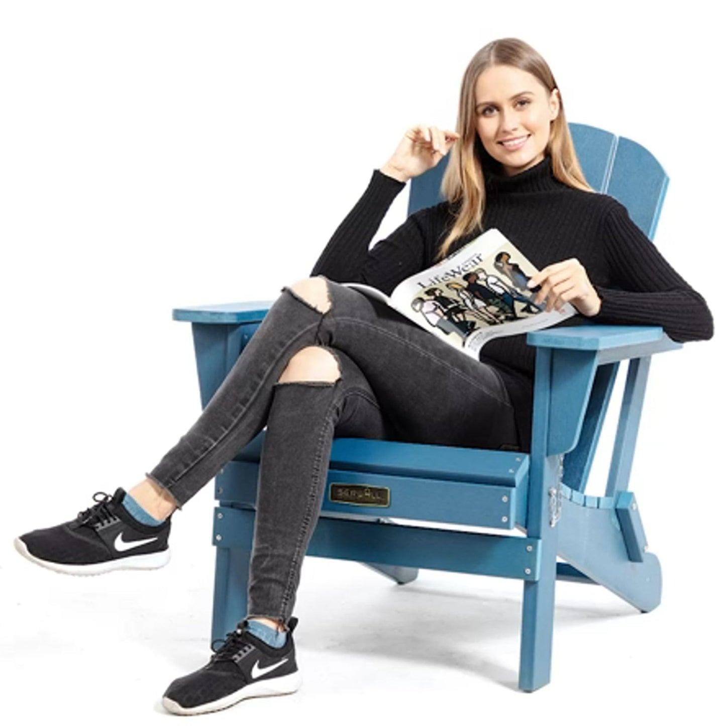 SERWALL Folding Adirondack Chairs Weather Resistant for Outdoor, Patio, Lawn, Garden, Backyard Deck, Fire Pit - Blue