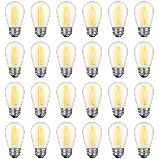 GvvooHome 24 Pack LED S14 Replacement Light Bulbs, Waterproof 1W Vintage Edison Bulbs for Outdoor Patio Backyard String Lights, Dimmable, E26 Regular Medium Screw Base, 2200K Warm White