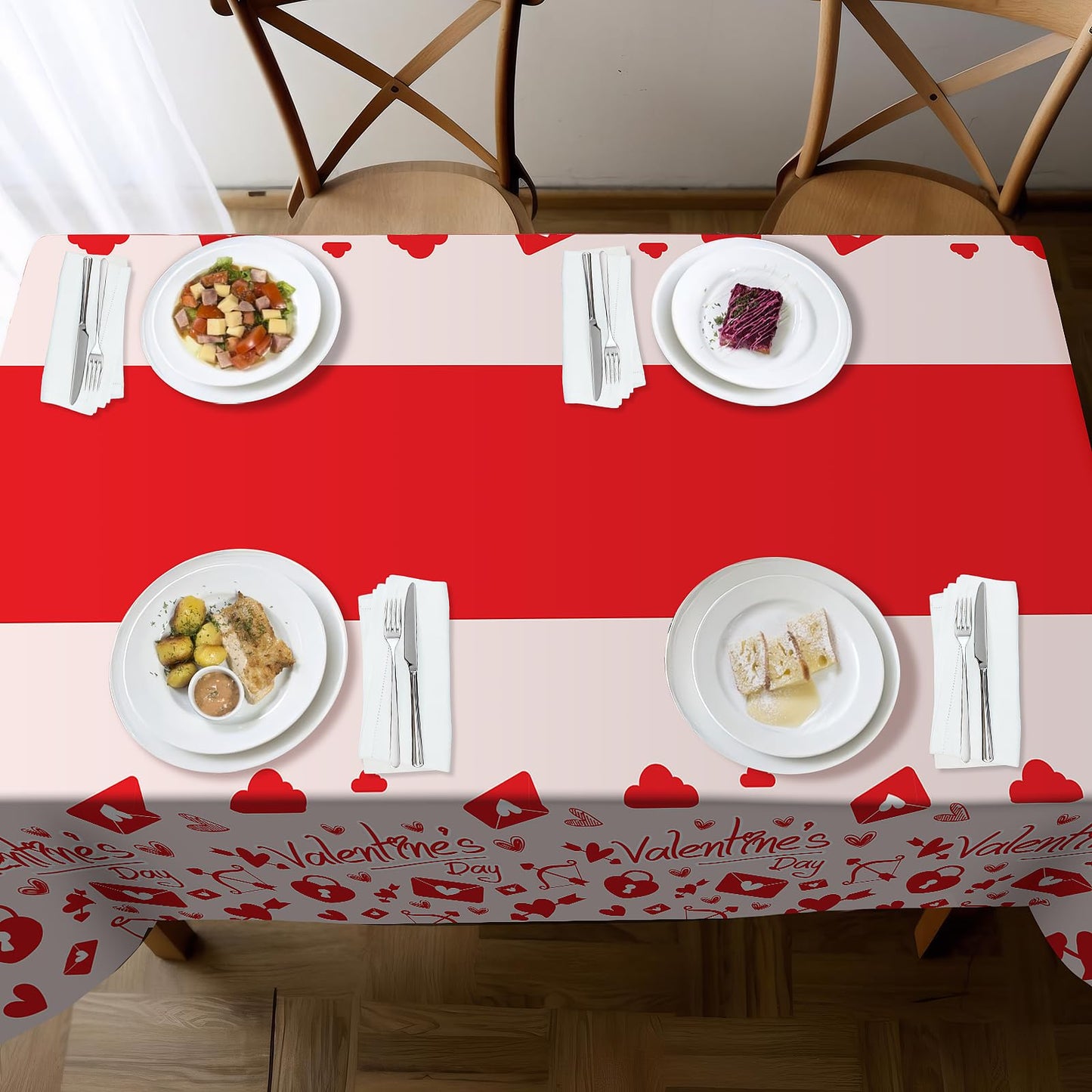Childom Valentines Day Tablecloth for Valentines Day Decorations Party,3 Pack Disposable Plastic Valentines Table Cloths 54" x 108" Pink Table Cover,Valentines Decor for Wedding Engagement Anniversary