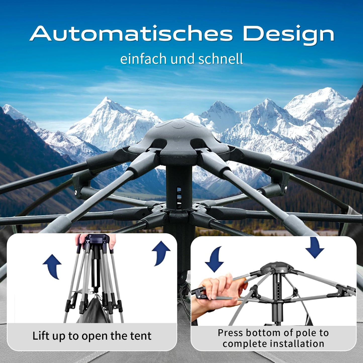 Hewolf 2/3/4 Person Camping Tent - Instant Pop Up Waterproof 2 Doors Tent with Easy Setup | 3-Season Hexagonal Dome Design for Family, Hiking & Traveling (Yellow)