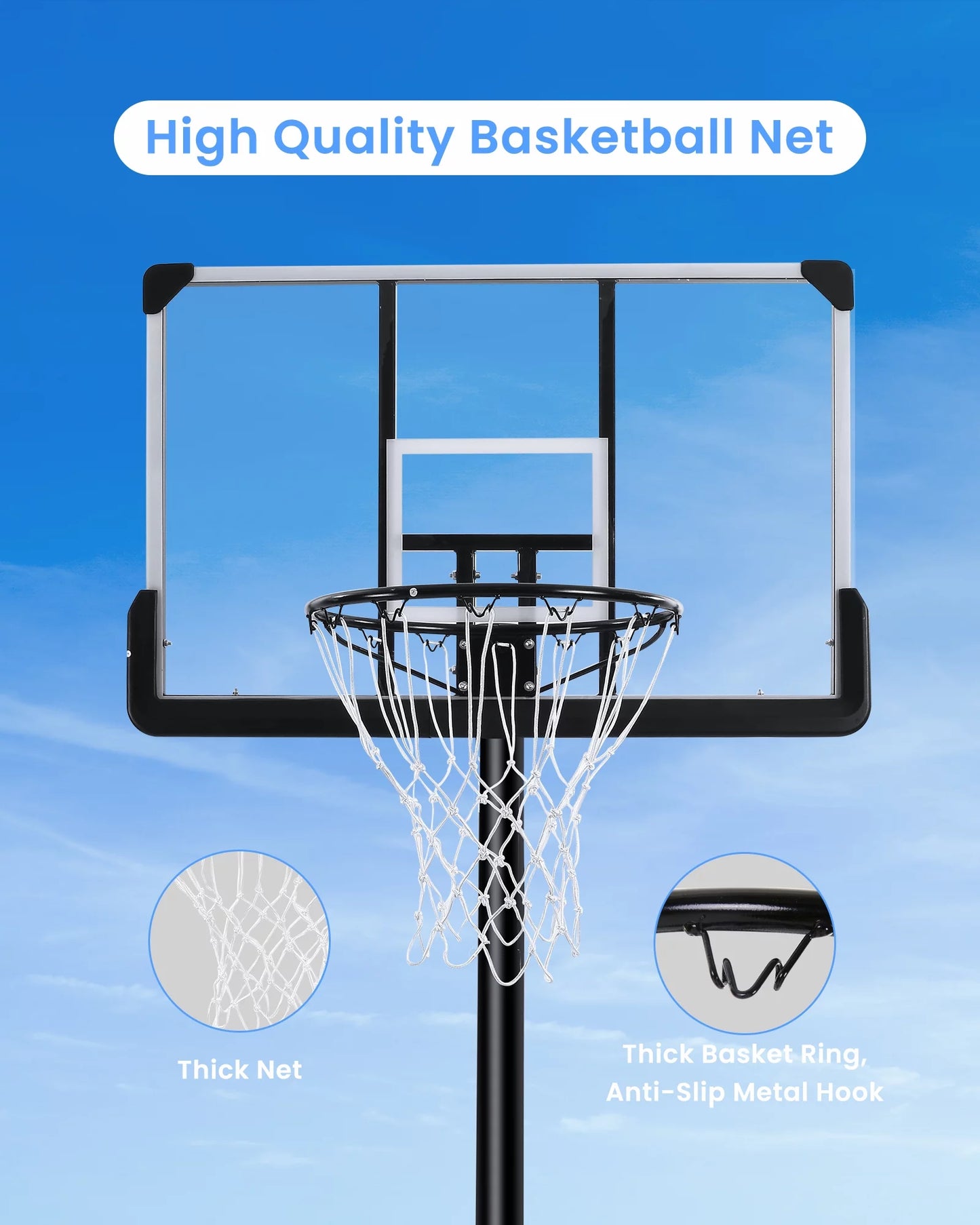Portable Basketball Hoop Goal Basketball Hoop System Height Adjustable 7 ft. 6 in..10 ft. with 44 inch Indoor Outdoor PVC Backboard Material