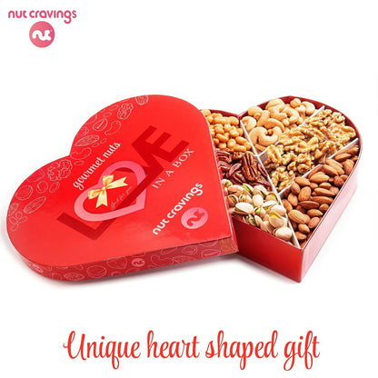 NUT CRAVINGS Gourmet Collection - Valentines Day Mixed Nuts Heart Shaped Gift Basket, Love in A Box (6 Assortments, 2 LB) Galentines Romantic Arrangement Platter, Healthy Kosher Corporate