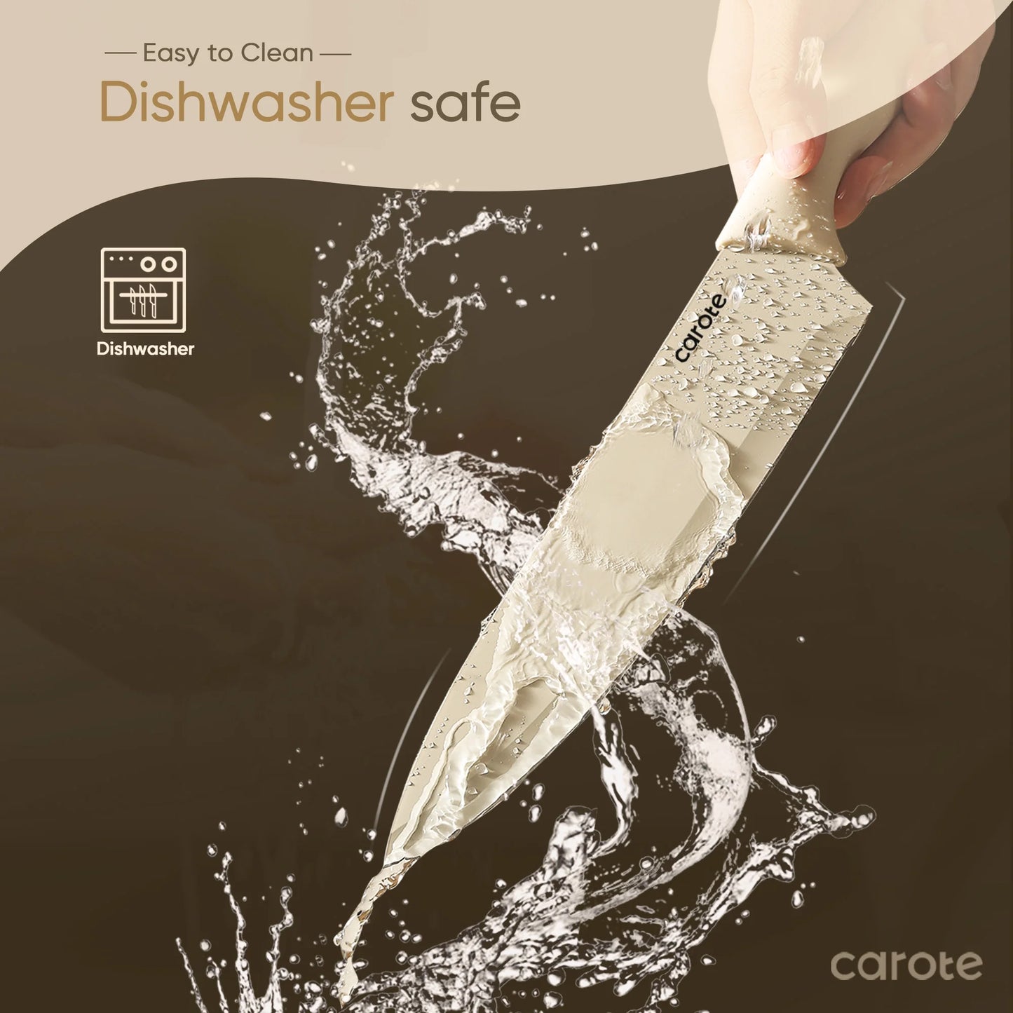 CAROTE 12 Pcs Kitchen Knife Set with Paring Knife, Stainless Steel with Creamic Coating, Dishwasher Safe