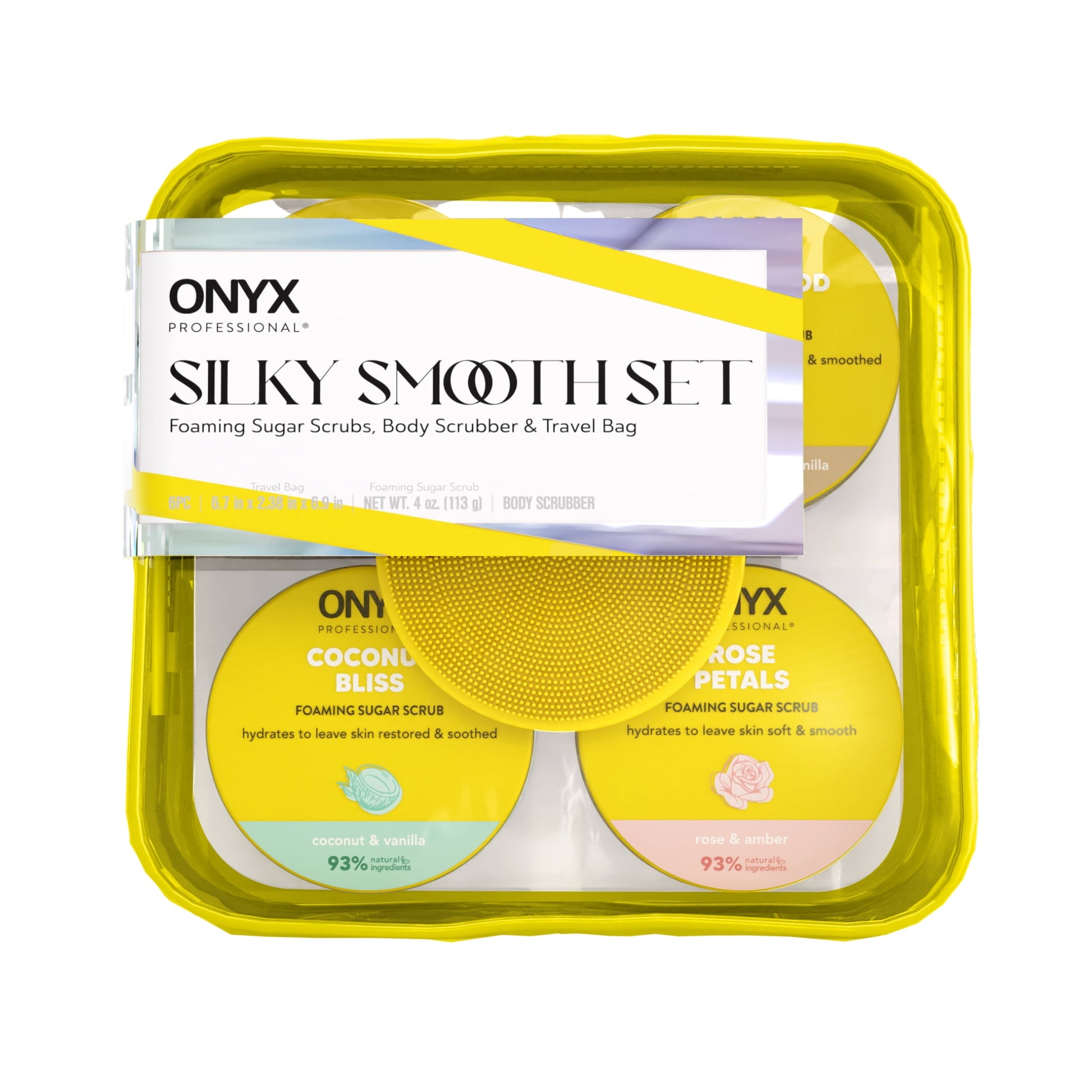 ONYX Professional Foaming Sugar Scrub Gift Set, Includes Body Scrubber & Travel Bag