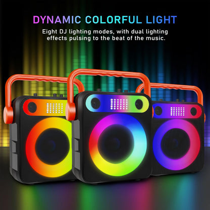 DFTRT Karaoke Machine with Two Wireless Microphones, Portable Bluetooth Speaker with Strobe Lights, Karaoke Machine for Adults & Kids, Karaoke Speaker Supports TF Card/USB, AUX in, FM, REC,TWS