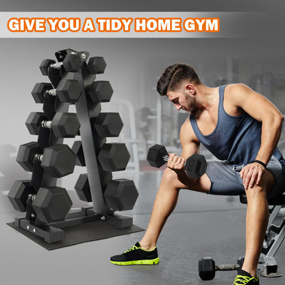 Fitvids Dumbbell Set with Rack, Rubber Coated Hex Dumbbell Weights in 150lbs, 5, 10, 15, 20, 25lbs Pair, Black