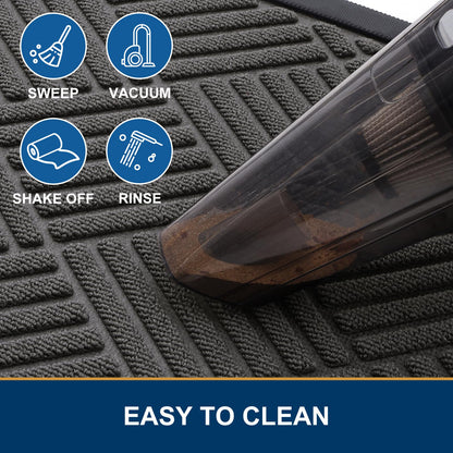 Smiry Front Door Mat Outside Entrance, Heavy Duty Outdoor Indoor Natural Rubber Doormat, Non Slip, Trap Dirt and Moisture, Easy Clean, Low Profile Patio Porch Entryway Mat, 29.5x17, Grey