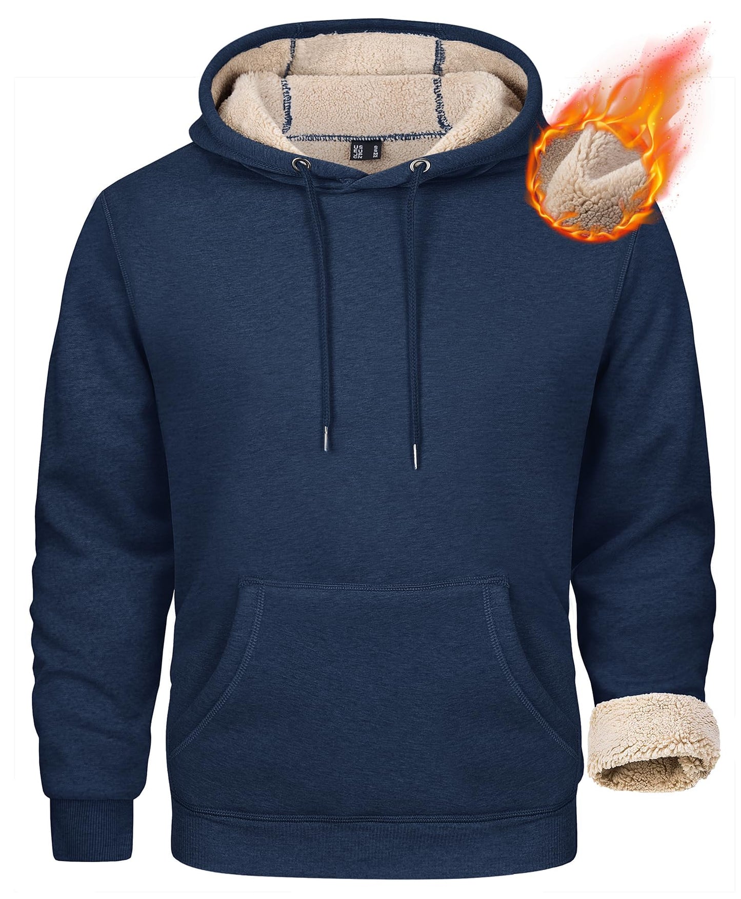 MAGCOMSEN Men's Hoodies Fleece Lined Winter Warm Sherpa Athletic Work Casual Heavy Thick Pullover Hoodie Sweatshirts Navy