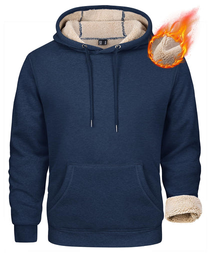 MAGCOMSEN Men's Hoodies Fleece Lined Winter Warm Sherpa Athletic Work Casual Heavy Thick Pullover Hoodie Sweatshirts Navy