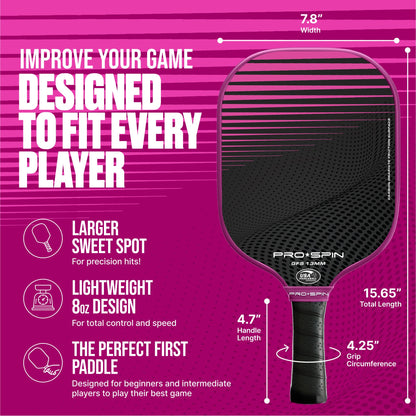 PRO-SPIN Carbon Fiber Pickleball Paddles Set of 2 | Lightweight Pickleball Set with Indoor/Outdoor Balls and Bag – Durable Pickle Ball Paddle Gift for Men, Women & Families