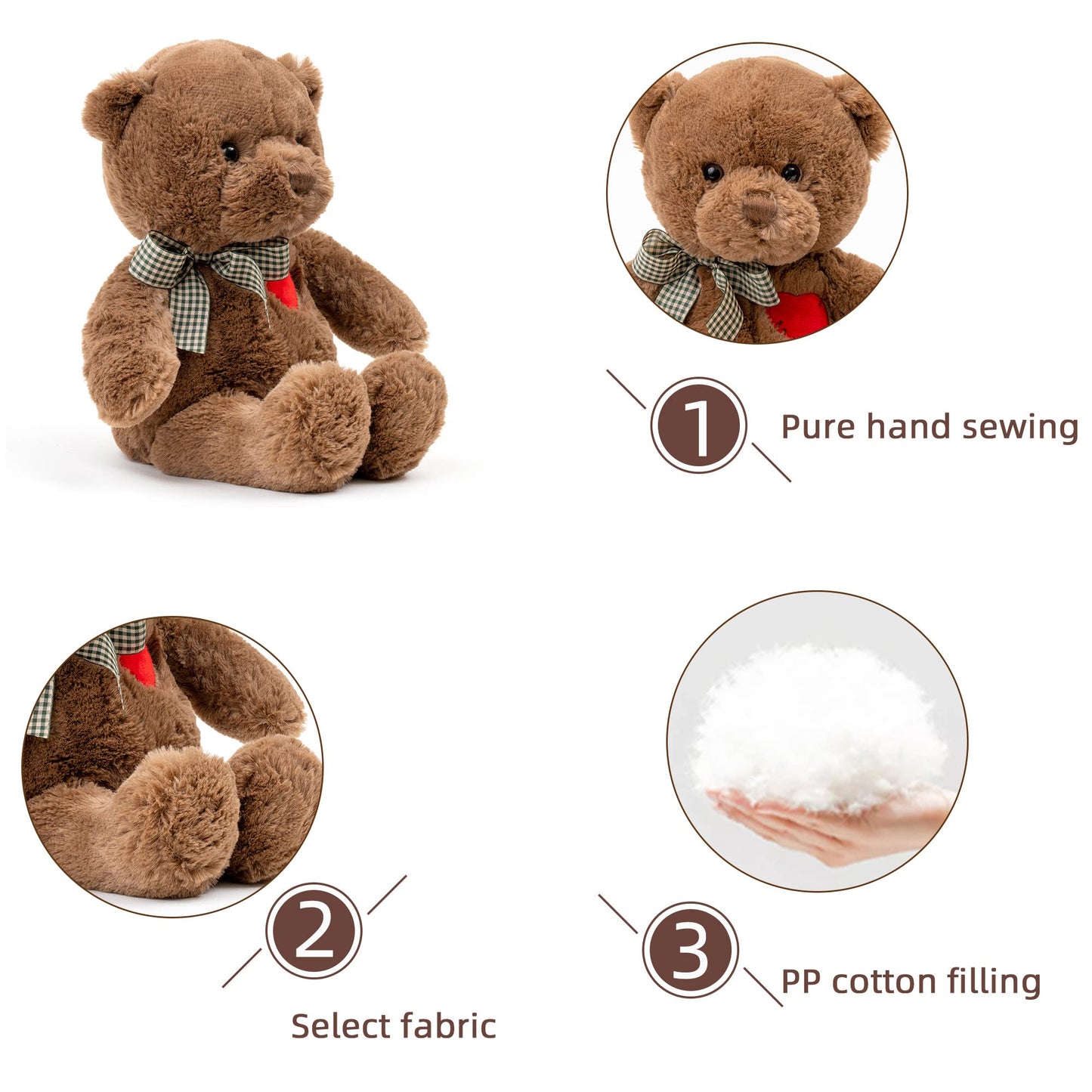 Adorlynetty 11.4” Small Teddy Bear with Heart Cute Brown Teddy Bear Stuffed Animals Soft Stuffed Bear Plush Bear Plushie Toys Gifts for Girlfriend Boyfriend Kid