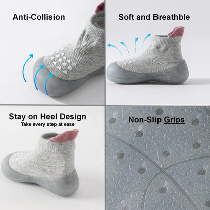 Hstyle Baby Sock Shoes Toddler Walking Shoes Infant Non-Slip Slippers Soft Rubber Sole Sneakers for Baby Boys Girls 12-18 Months Grey