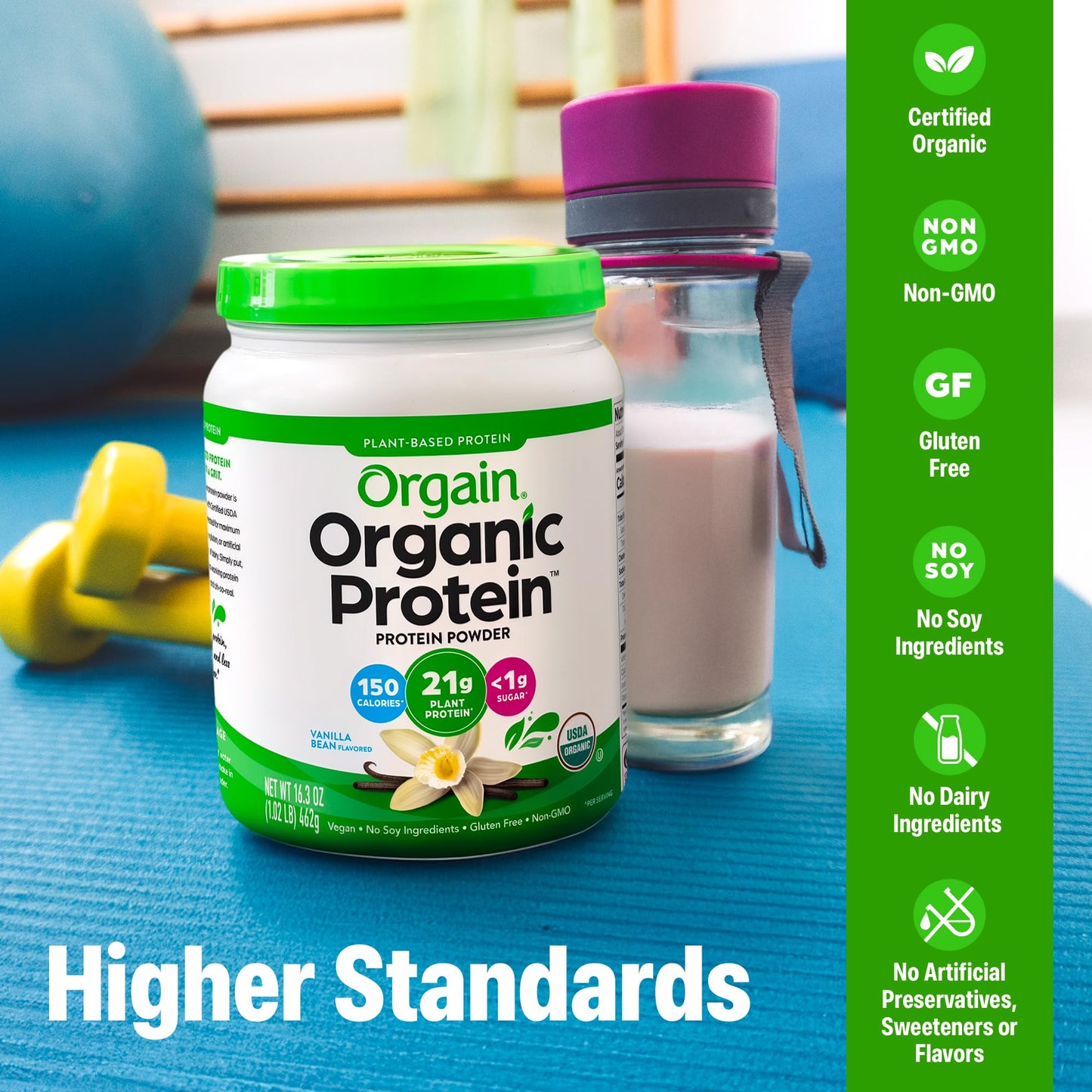 Orgain Organic Vegan Protein Powder, Vanilla Bean - 21g Plant Based Protein, 4g Prebiotic Fiber, No Lactose Ingredients, No Added Sugar, Non-GMO, For Shakes & Smoothies, 1.02 lb (Packaging May Vary)