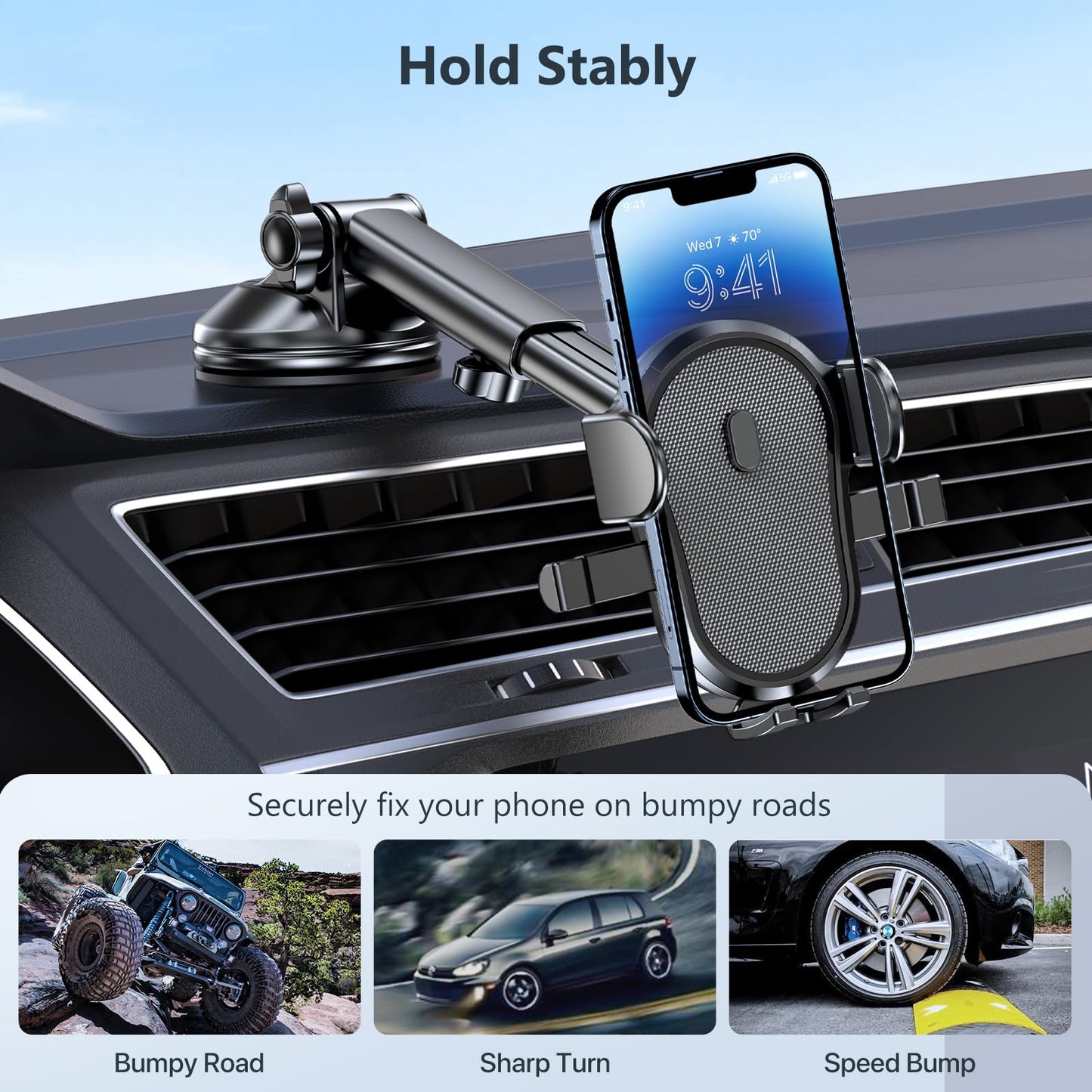 Miracase Car Phone Holder, Phone Holders for Your Car with Suction Cup Base, Universal Powerful Suction Cell Phone Car Mount for Dashboard, Automobile Phone Mount Car for iPhone Samsung Smartphones