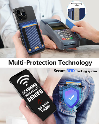 ExtreLife for Magsafe Wallet, Adjustable Stand and Open ID Window, Magnetic Wallet for iPhone 16/15/14 Pro Max/14 Pro/14/14 Plus/13/12 Series, 9 Cards, Blue Carbon Fiber