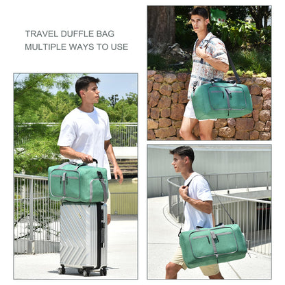 Dimayar 65L Travel Duffle Bag for Men Women - Foldable Duffel Bag with Shoes Compartment - Overnight Bags Waterproof & Tear Resistant(Forest Green)