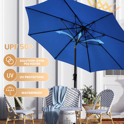 Ayge 9FT Large Outdoor Patio Umbrella Market Table Umbrella-UV Resistant, Easy Push Button Tilt and Crank, 8 Sturdy Fiberglass Ribs Heavy-Duty Pool Umbrella for Deck, Backyard,Garden, Yard,Blue