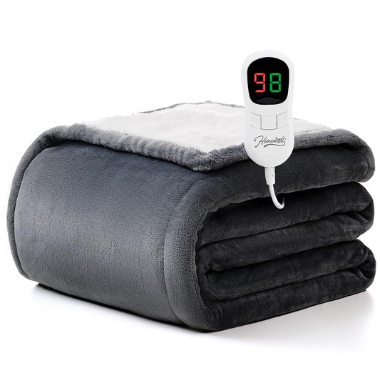 Homemate Heated Blanket Electric Throw - 50"x60" Heating Blanket Throw 1/2/4/6/8 Hours Auto-Off 10 Heat Level Over-Heat Protection Flannel Sherpa ETL Certification