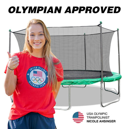 Sportspower Outdoor Kids Trampoline with Safety Enclosure Net and Foam Pad, 15FT Round - Green
