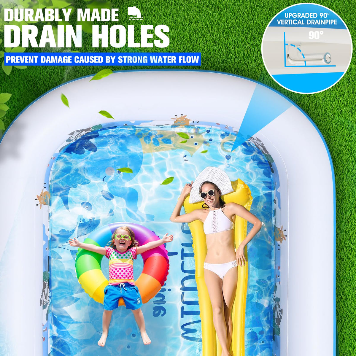 Inflatable Swimming Pool for Kids and Adults,Thickened Large Adult Pool for Backyard with Seat and Backrest, Kids Outdoor Blow up Pools,125"X75"X25"Inflatable Pools for Summer (Sky Blue)