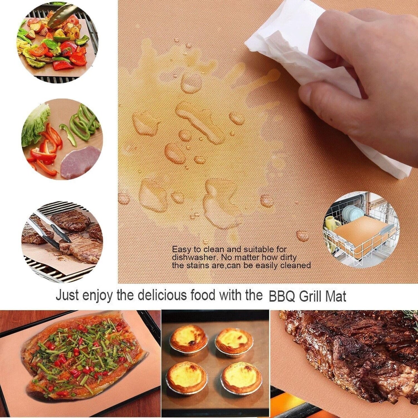 BINGO Copper Grill Mats Non Stick for Gas Grill Charcoal Grill Cooking, Heavy Duty Reusable Dishwasher Safe Easy to Clean PFOA Free For Outdoor Grilling BBQ tool Fireproof Baking,15.75inch, 6 Pack
