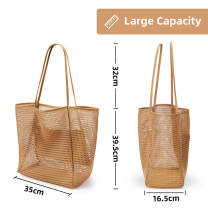KALIDI Beach Mesh Tote Bag, Casual Tote Grocery Bag Hobo Women Foldable MAX 23L Shoulder Bag For Beach Picnic Vacation