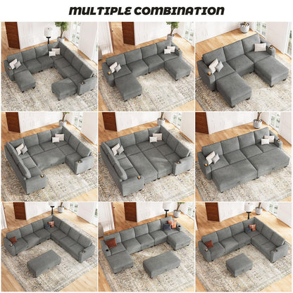 Belffin Chenille Modular Sectional Sofa Convertible L Shaped Corner Couches for Living Room with Storage Armrest with Cup Holder Light Grey Couch