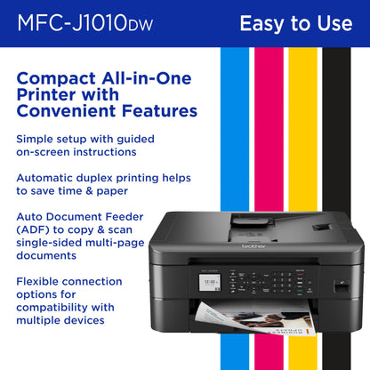 Brother MFC-J1010DW Wireless Color Inkjet All-in-One Printer with Mobile Device and Duplex Printing, Refresh Subscription and Works with Alexa