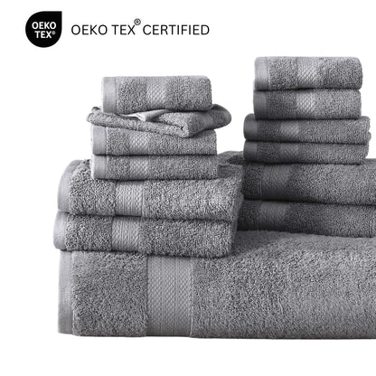 LANE LINEN Cotton Bath Towel Set - 24 Pcs - Highly Absorbent, Quick Dry & Ultra Soft - 2 Bath Sheets, 4 Bath, 6 Hand Towels, 8 Washcloths, 4 Fingertip - Oeko Tex Certified - Space Grey