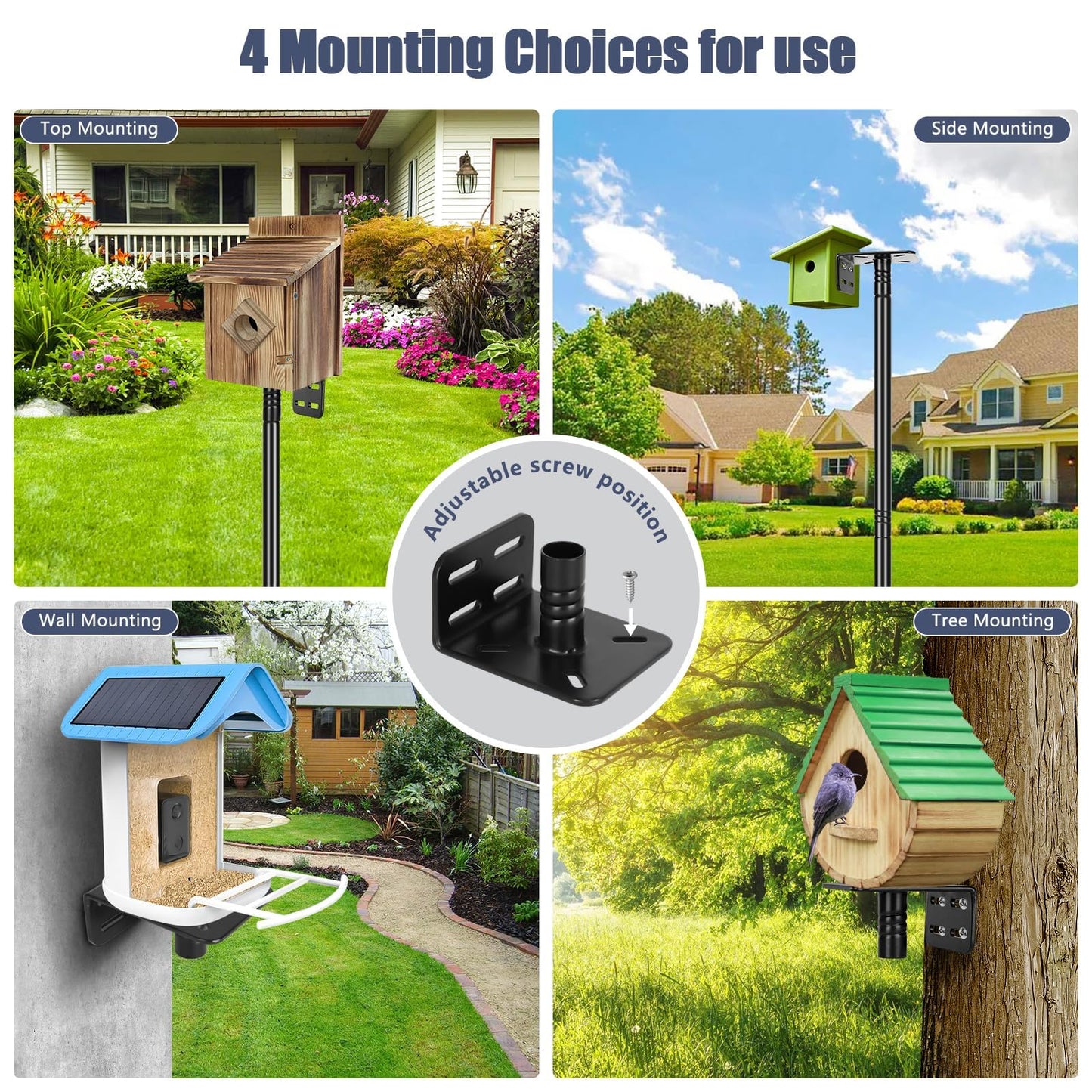 Gtongoko Smart Bird Feeder Pole 79 Inch Bluebird House Pole for Outdoors Weather Station Heavy Duty Metal Mounting Kit Adjustable Bird Feeder Stand Black