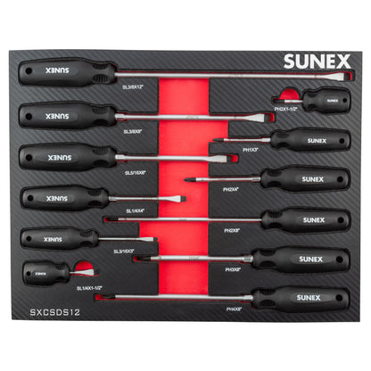 SUNEX TOOLS SXCSDS12 Phillips® & Slotted Magnetic Screwdriver Set