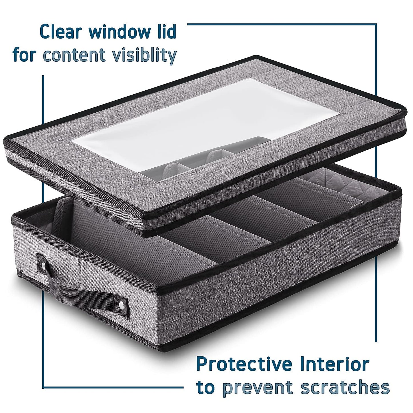 Flatware & Utensil Storage, Durable Silverware Storage Box with Padded Dividers, 5 Compartment Flatware Storage Case, Silverware Case with Handles, Protects and Organizes Cutlery, Grey
