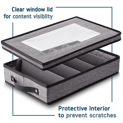 Flatware & Utensil Storage, Durable Silverware Storage Box with Padded Dividers, 5 Compartment Flatware Storage Case, Silverware Case with Handles, Protects and Organizes Cutlery, Grey