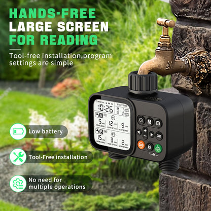 2 Zone Sprinkler Timer, Smart Programmable Hose Water Timer with Auto Rain Delay, 5 Separate Program, 3.3“ Large LCD Display Digital Irrigation for Plant, Yard, Lawns, Outdoor