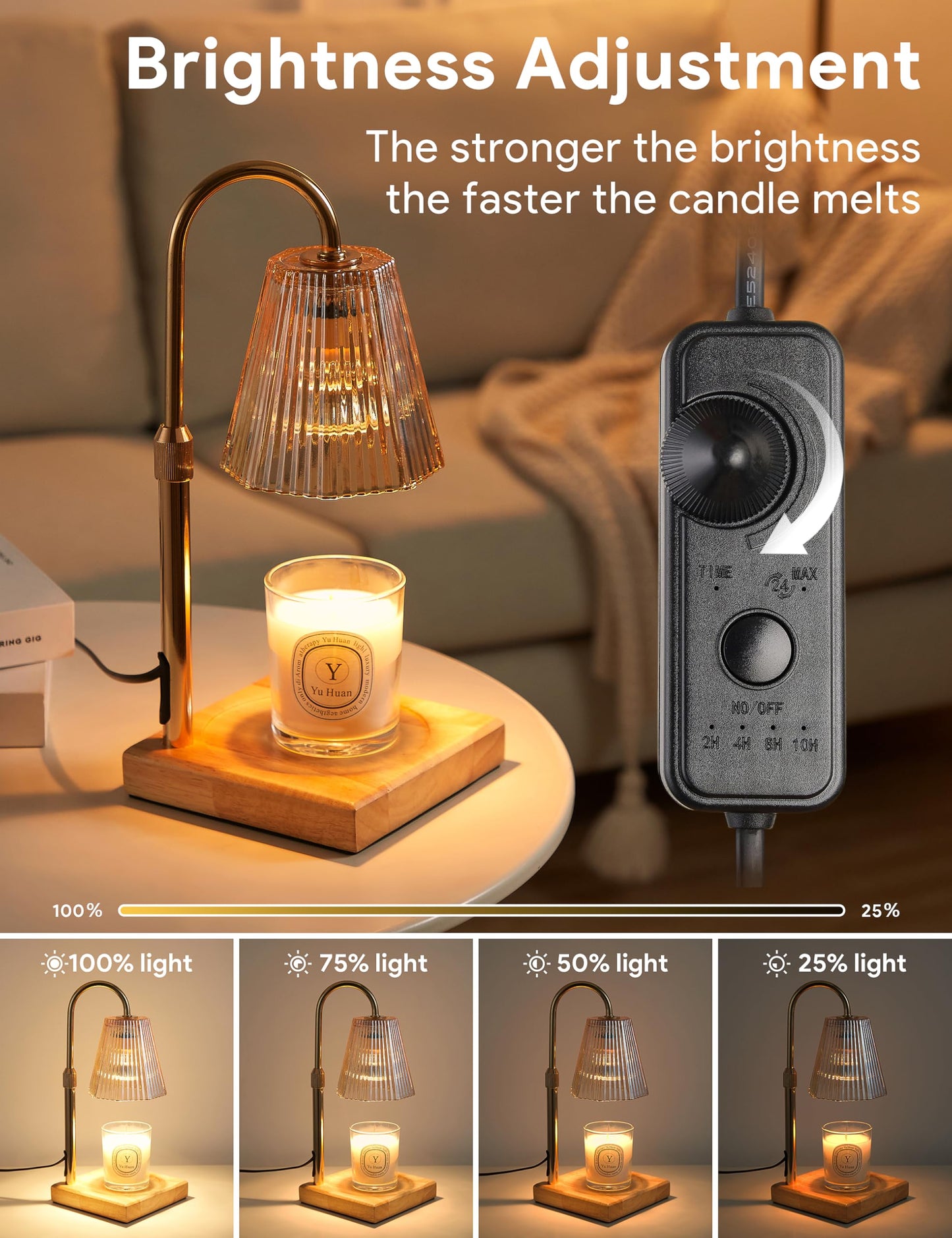 Allanmen Candle Warmer Lamp with Timer, Dimmable Candle Warmer for Home Decor, Birthday Gifts for Women, Adjustable Height Wax Melts Warmer with 2 Bulbs