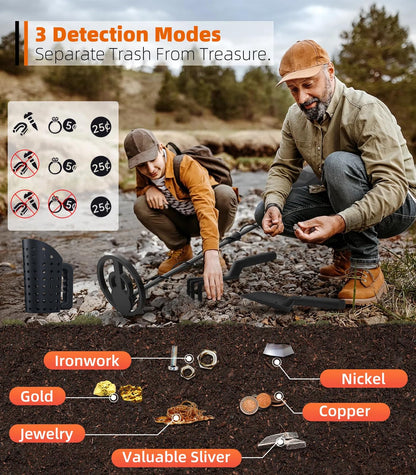 DetectTrek Metal Detector for Kids, 8" Waterproof Metal Detector Kit with Sand Sifter Scoop, Lightweight Gold Detector with DISC Modes & Adjustable Stem for Beach & Backyard Treasure Hunting, MD-4070