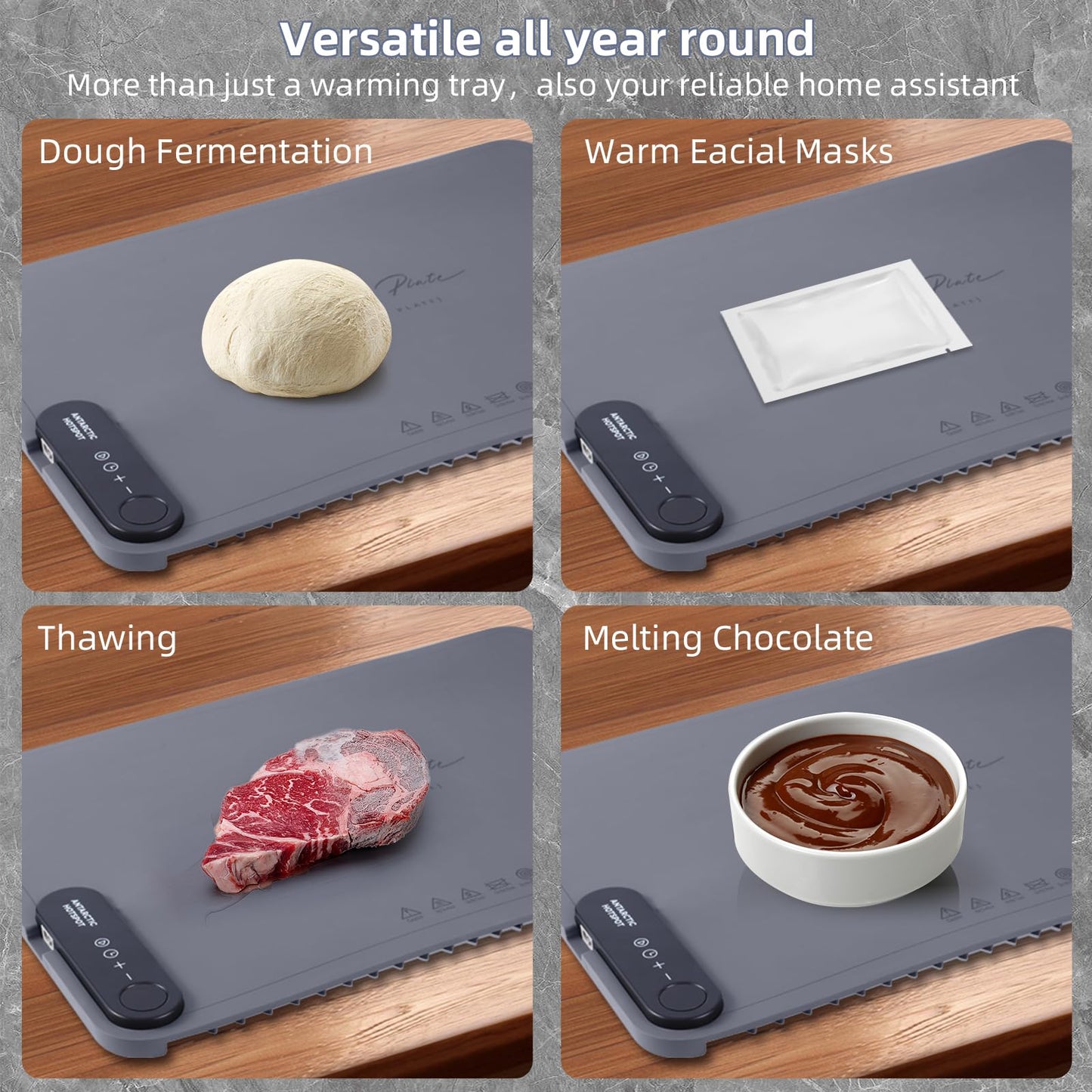 Food Warming Mat 24x16inch Surface Heating for Food Party Buffet Daily Use, Portable Electric Silicone Defrosting Tray, Hot Plate Keep Food Warm (Gray)