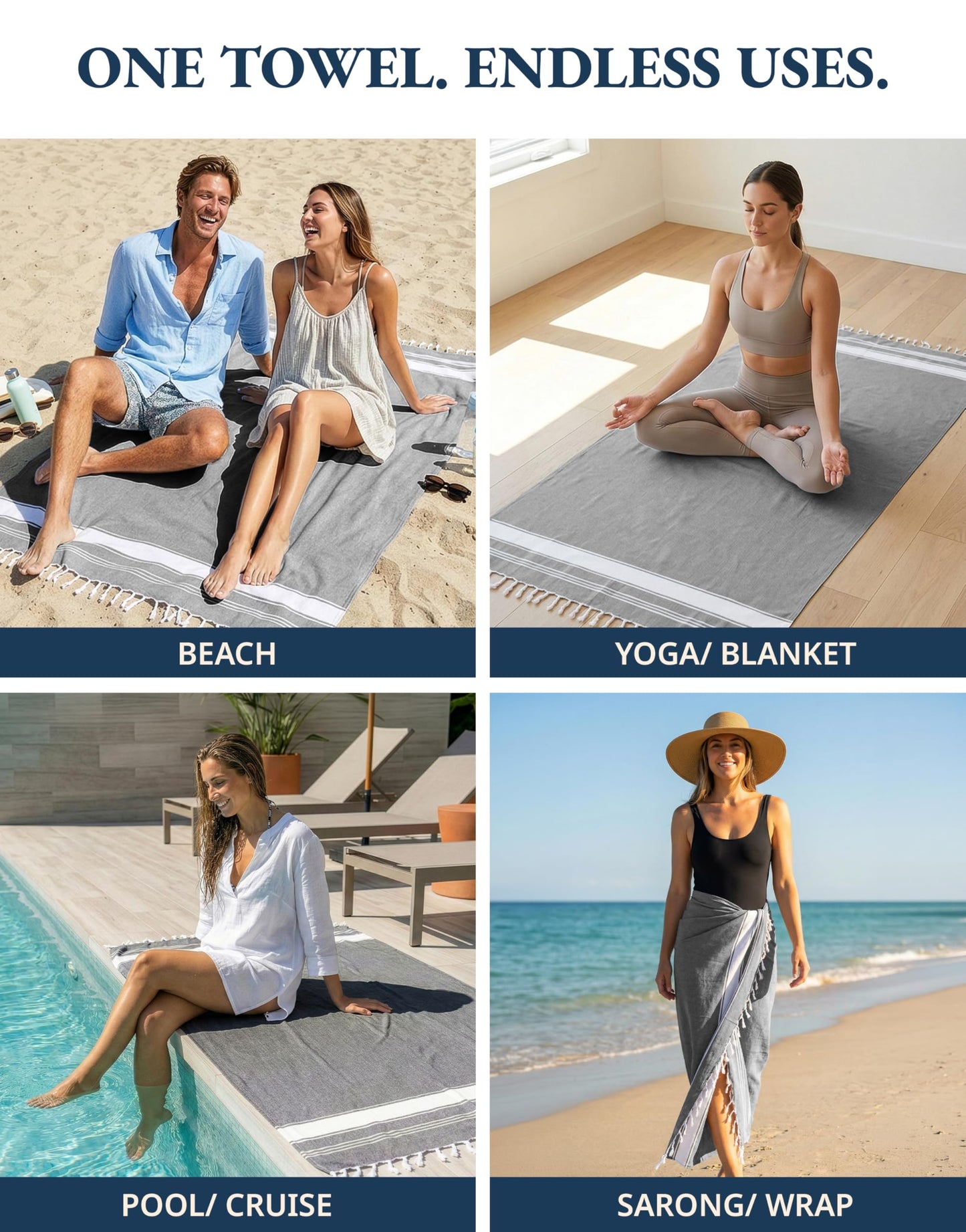 LANE LINEN Beach Towel, 2 Pack Beach Towels Oversized, 39"x71", Quick Dry Pool Towels for Adults, Absorbent Sandproof, Lightweight Travel Beach Towel - Alloy