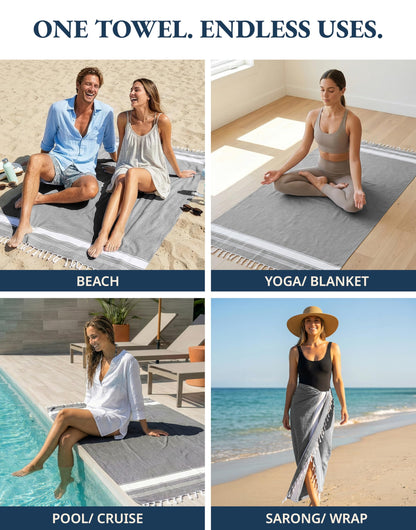 LANE LINEN Beach Towel, 2 Pack Beach Towels Oversized, 39"x71", Quick Dry Pool Towels for Adults, Absorbent Sandproof, Lightweight Travel Beach Towel - Alloy