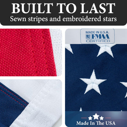 American Flags for Outside 5x8-100% MADE IN THE USA -Indestructible Durable Outdoor Heavy Duty Spun Polyester US Flag -United States Flags Sewn Stripes and Embroidered Stars - FMAA Certified