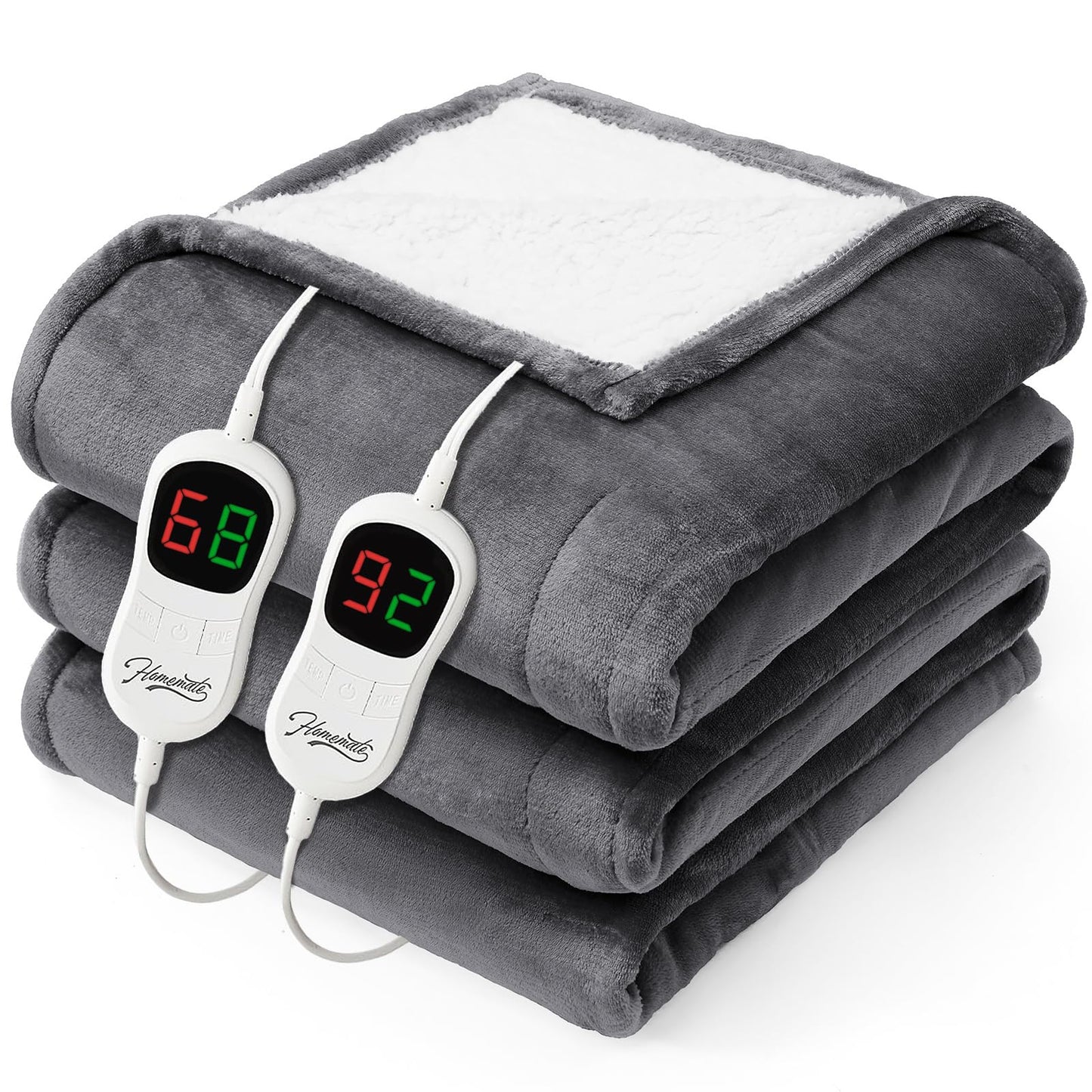 Homemate Heated Electric Blanket Queen Size - 84"x90" Heating Bed Blanket Throw with 10 Heating Levels 8 Hours Auto Off Fast Heating Over-Heat Protection Ultra Soft Flannel ETL Certified, Grey