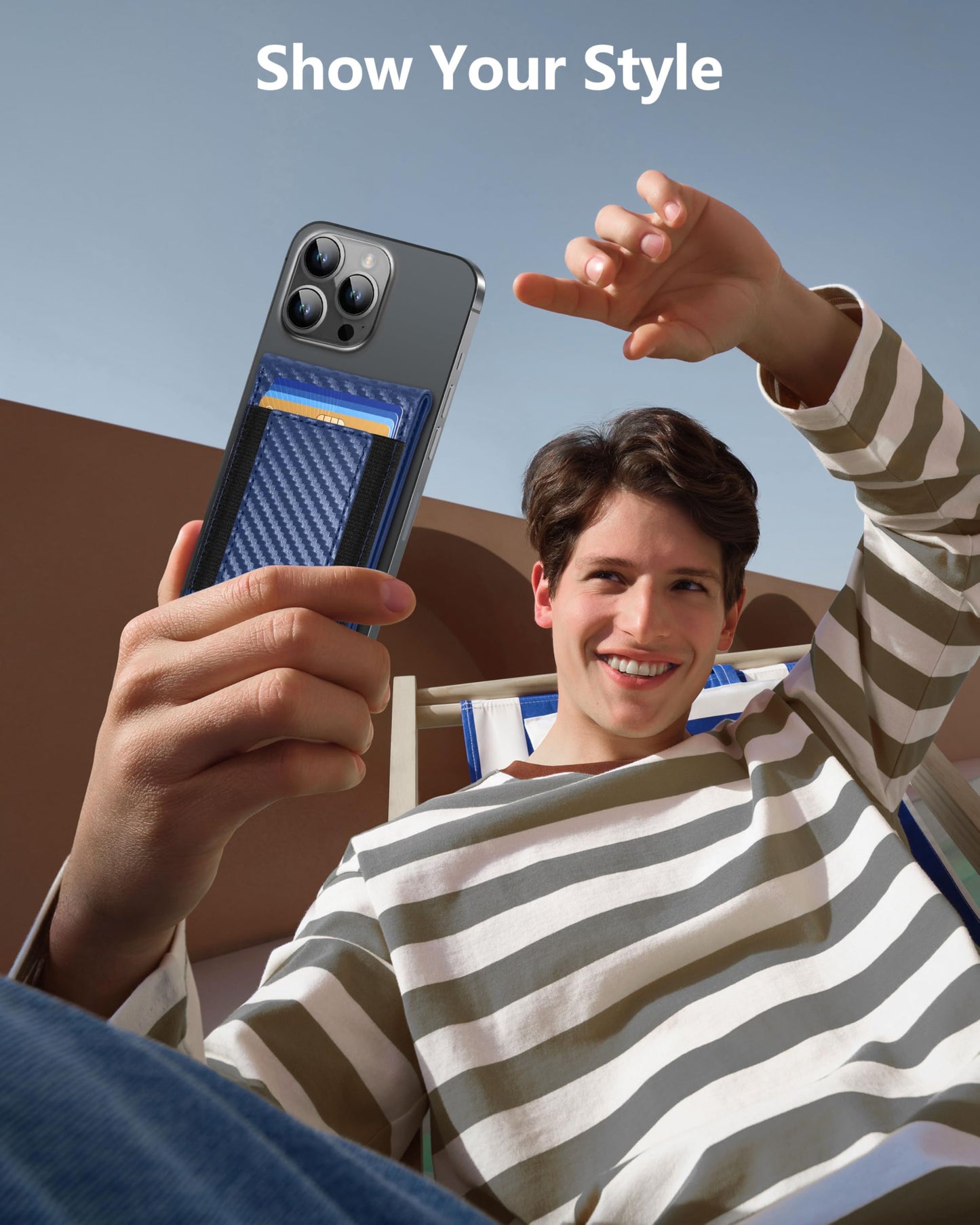 ExtreLife for Magsafe Wallet, Adjustable Stand and Open ID Window, Magnetic Wallet for iPhone 16/15/14 Pro Max/14 Pro/14/14 Plus/13/12 Series, 9 Cards, Blue Carbon Fiber